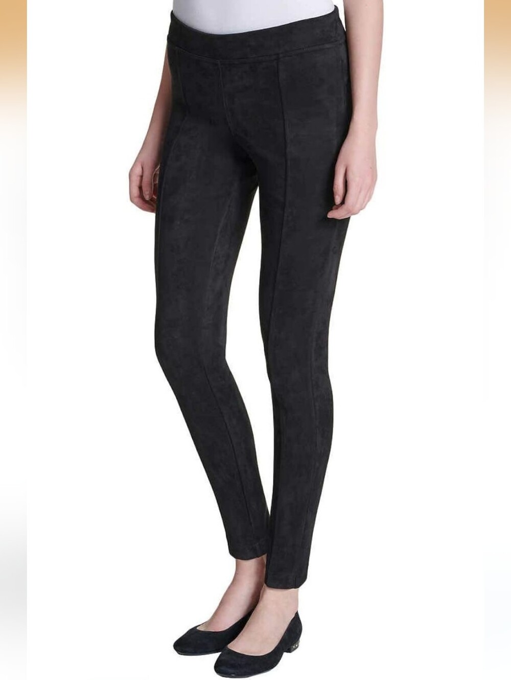 Andrew Marc Women Black Faux-Suede Pull-On Slim Leg Pants Size XS